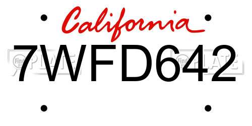 7WFD642 California License Plate