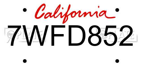 7WFD852 California License Plate