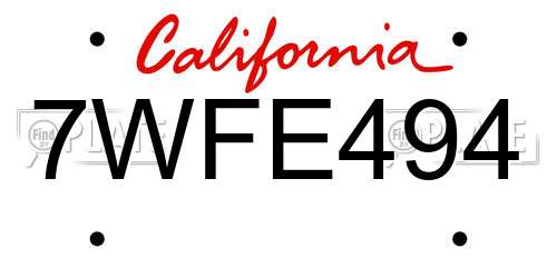 7WFE494 California License Plate