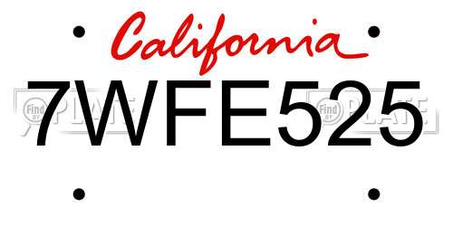 7WFE525 California License Plate