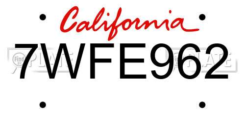 7WFE962 California License Plate