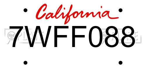 7WFF088 California License Plate