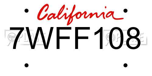 7WFF108 California License Plate