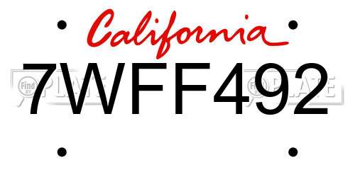 7WFF492 California License Plate