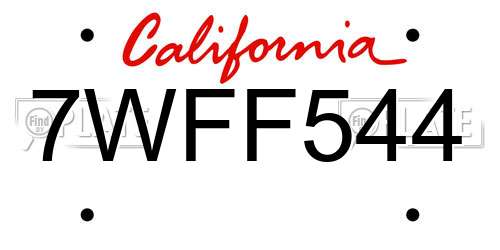 7WFF544 California License Plate