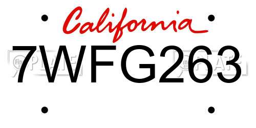 7WFG263 California License Plate