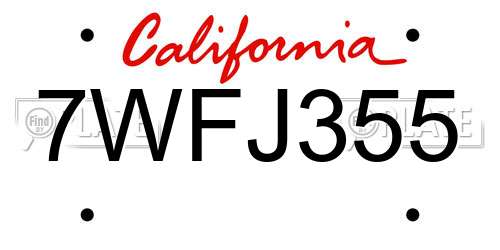 7WFJ355 California License Plate