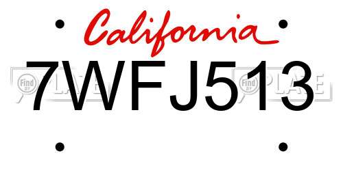 7WFJ513 California License Plate