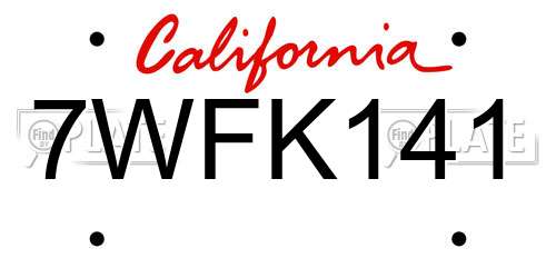 7WFK141 California License Plate