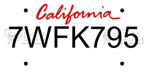 7WFK795 California License Plate