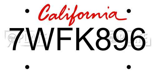 7WFK896 California License Plate
