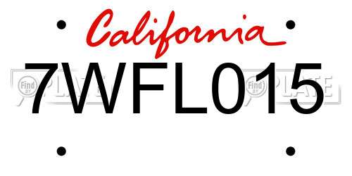 7WFL015 California License Plate