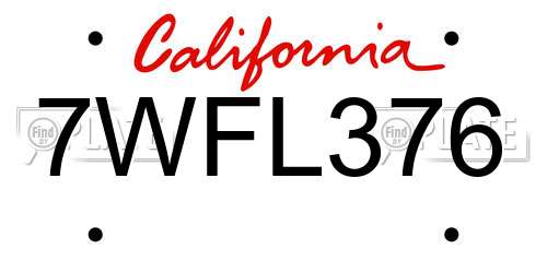 7WFL376 California License Plate