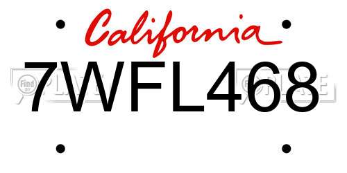 7WFL468 California License Plate