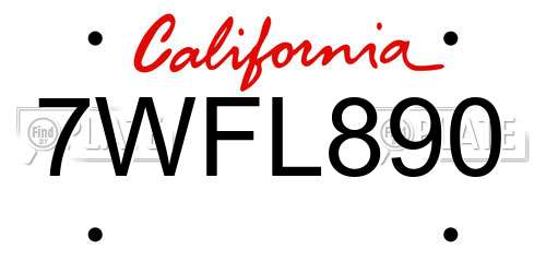 7WFL890 California License Plate