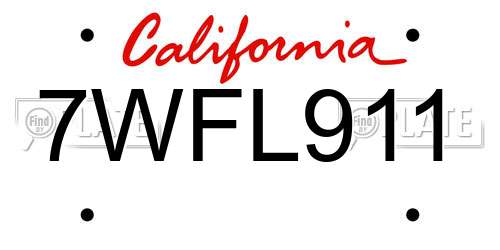 7WFL911 California License Plate