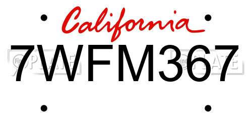 7WFM367 California License Plate