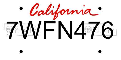 7WFN476 California License Plate