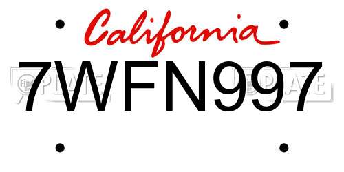 7WFN997 California License Plate