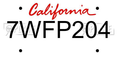7WFP204 California License Plate