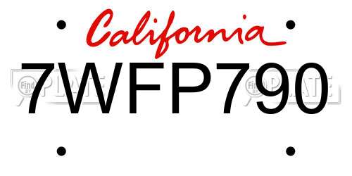7WFP790 California License Plate