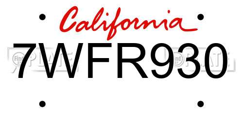 7WFR930 California License Plate