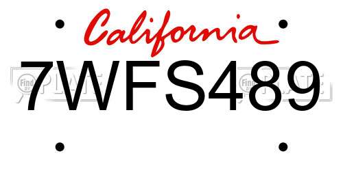 7WFS489 California License Plate