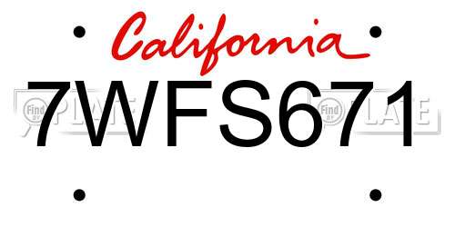 7WFS671 California License Plate