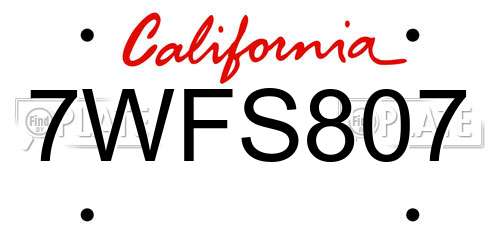 7WFS807 California License Plate