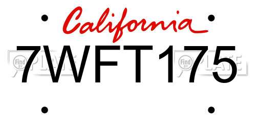 7WFT175 California License Plate