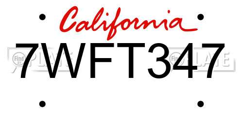 7WFT347 California License Plate