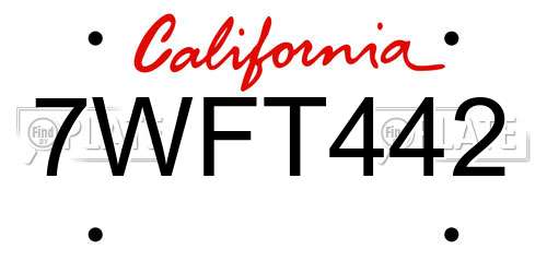 7WFT442 California License Plate