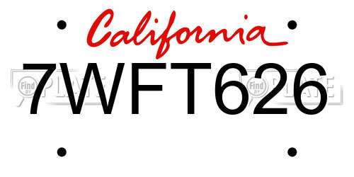 7WFT626 California License Plate