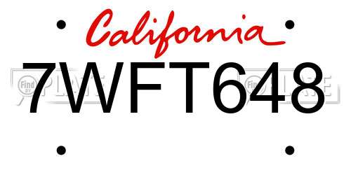7WFT648 California License Plate