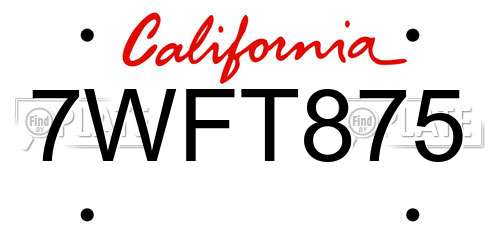 7WFT875 California License Plate
