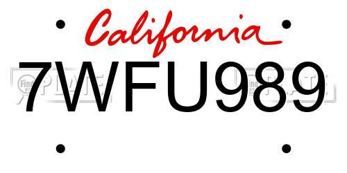7WFU989 California License Plate