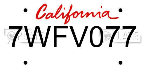 7WFV077 California License Plate