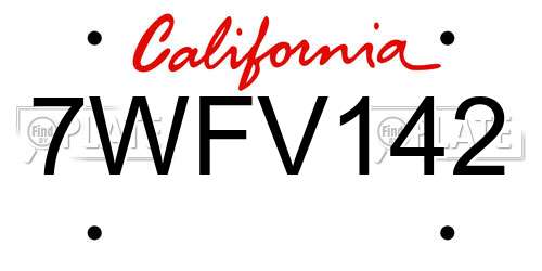 7WFV142 California License Plate