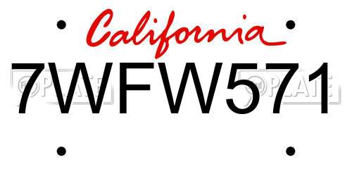 7WFW571 California License Plate