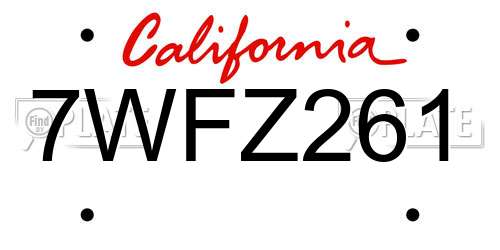 7WFZ261 California License Plate
