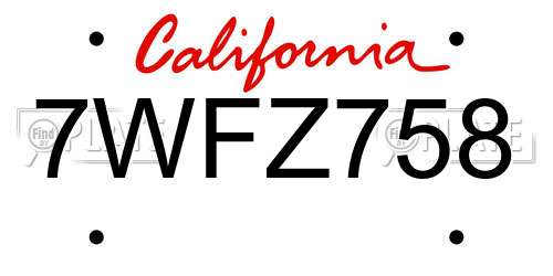 7WFZ758 California License Plate
