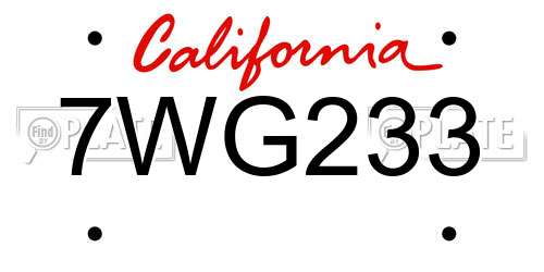 7WG233 California License Plate