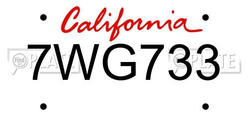 7WG733 California License Plate