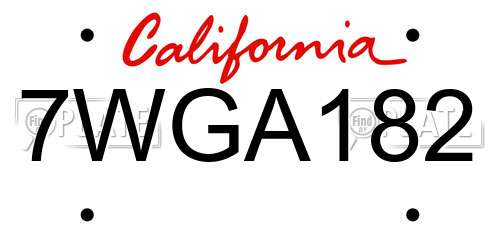 7WGA182 California License Plate