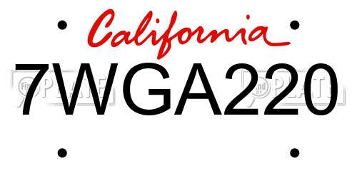 7WGA220 California License Plate