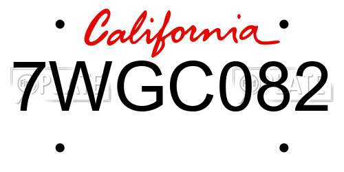 7WGC082 California License Plate