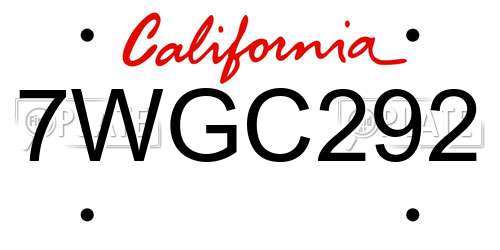 7WGC292 California License Plate