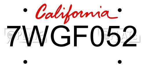 7WGF052 California License Plate