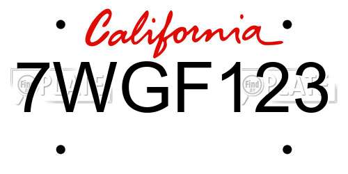 7WGF123 California License Plate
