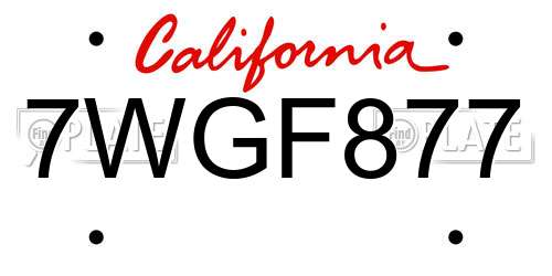 7WGF877 California License Plate